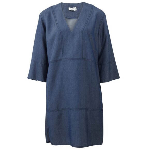Vince Dresses & Skirts - VINCE Chambray Denim V-Neck Tunic Pocket Shift Dress SZ S